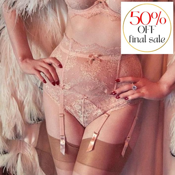 Dita Von Teese Lurex Lace Suspender in Vintage Peach D46015-Garter Belt-Dita Von Teese-Vintage Pink-X-Small-Anna Bella Fine Lingerie, Reveal Your Most Gorgeous Self!