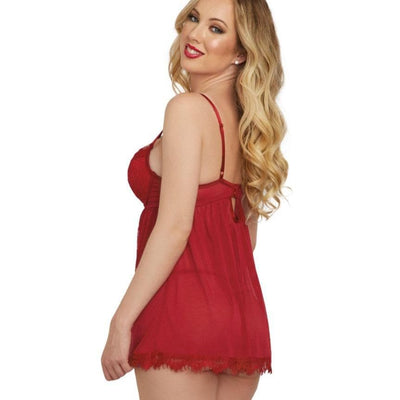 Dreamgirl Mesh Babydoll with Stretch Mesh Skirt 12378-Seduction-Dreamgirl-Red-Small-Anna Bella Fine Lingerie, Reveal Your Most Gorgeous Self!