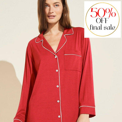 Eberjey Gisele Sleepshirt H1018 in Haute Red-Loungewear-Eberjey-Haute Red / Bone-Small-Anna Bella Fine Lingerie, Reveal Your Most Gorgeous Self!
