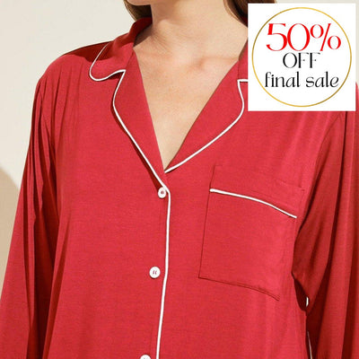 Eberjey Gisele Sleepshirt H1018 in Haute Red-Loungewear-Eberjey-Haute Red / Bone-Small-Anna Bella Fine Lingerie, Reveal Your Most Gorgeous Self!