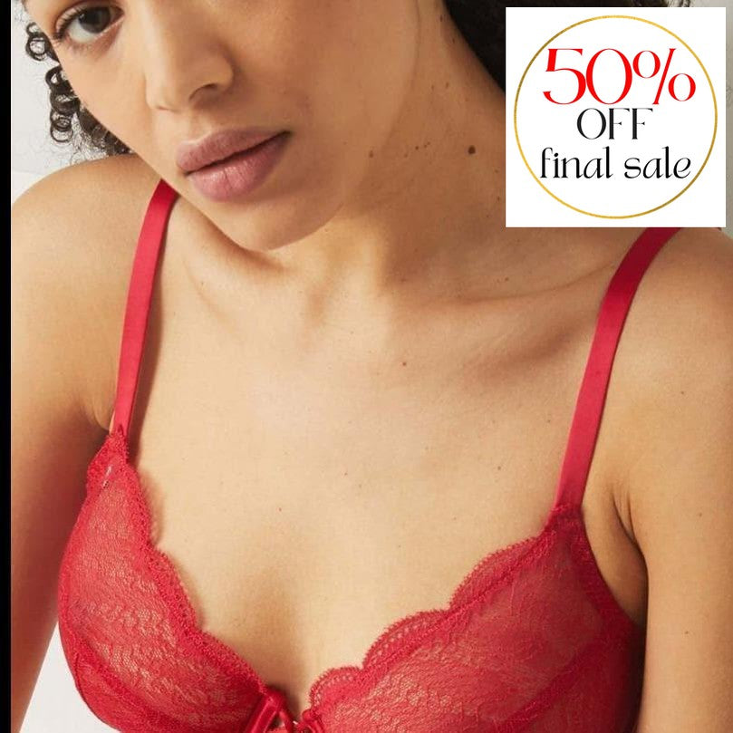 Implicite Frivole Sheer Plunge Bra 26H309-Bras-Implicite-Poppy Red-32-B-Anna Bella Fine Lingerie, Reveal Your Most Gorgeous Self!