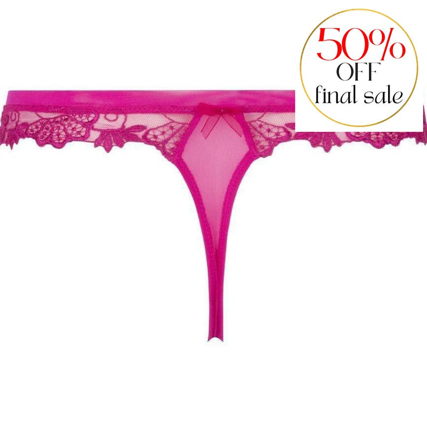 Lise Charmel Dressing Floral Thong in Magenta ACC0088-Panties-Lise Charmel-Magenta-XSmall-Anna Bella Fine Lingerie, Reveal Your Most Gorgeous Self!