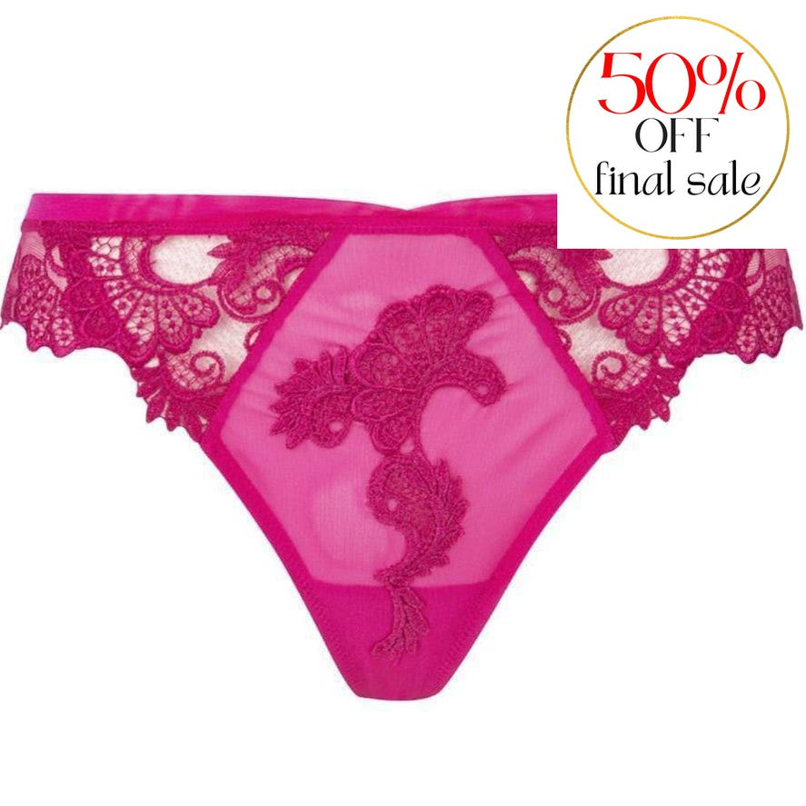 Lise Charmel Dressing Floral Thong in Magenta ACC0088-Panties-Lise Charmel-Magenta-XSmall-Anna Bella Fine Lingerie, Reveal Your Most Gorgeous Self!
