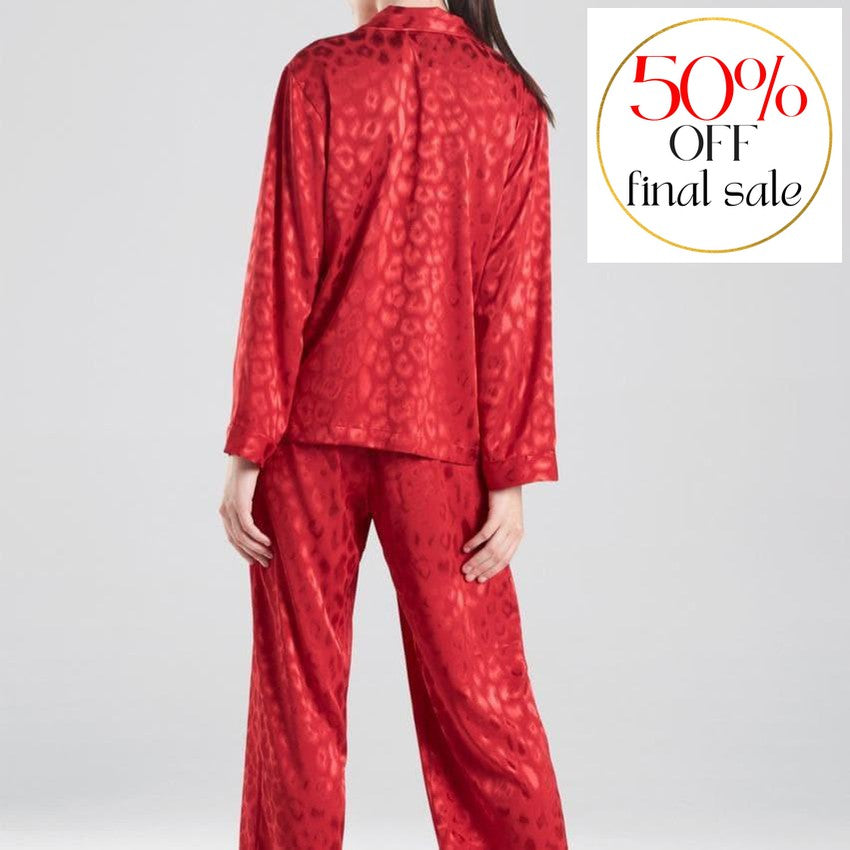 Natori Decadence Notch PJ Set in Brocade Red H76058-Loungewear-Natori-Brocade Red-XSmall-Anna Bella Fine Lingerie, Reveal Your Most Gorgeous Self!