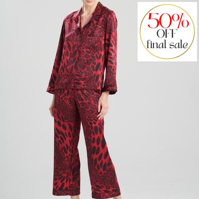 Natori Luxe Leopard Notch PJ Set H76254-Loungewear-Natori-Black/Red-XSmall-Anna Bella Fine Lingerie, Reveal Your Most Gorgeous Self!