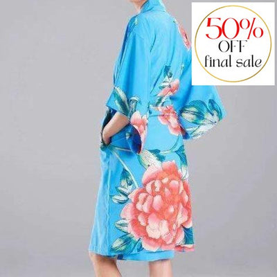 Natori Nova 42" Robe Q74045-Robes-Natori-Blue Floral Print-Small-Anna Bella Fine Lingerie, Reveal Your Most Gorgeous Self!