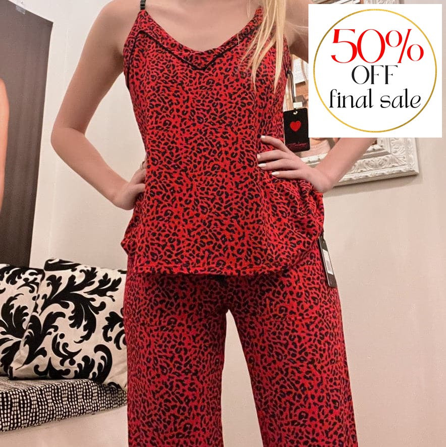 PJ Salvage Leopard Cami Pant Set Rfllls-Loungewear-PJ Salvage-Red-Small-Anna Bella Fine Lingerie, Reveal Your Most Gorgeous Self!