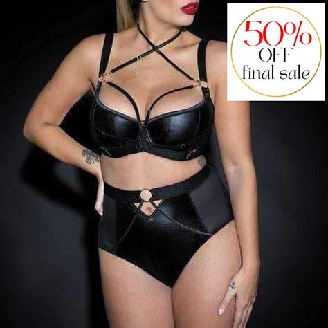 Scantilly Harnessed Padded Half Cup Bra ST008105-Bras-Scantilly-Black-32-DD-Anna Bella Fine Lingerie, Reveal Your Most Gorgeous Self!