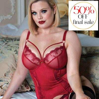 Scantilly Surrender Plunge Basque ST2407-Corsets / Bustiers-Scantilly-Deep Red-38-E-Anna Bella Fine Lingerie, Reveal Your Most Gorgeous Self!