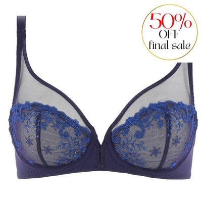 Simone Perele Delice Sheer Plunge Bra in Midnight 12X319-Bras-Simone Perele-Midnight-32-E-Anna Bella Fine Lingerie, Reveal Your Most Gorgeous Self!